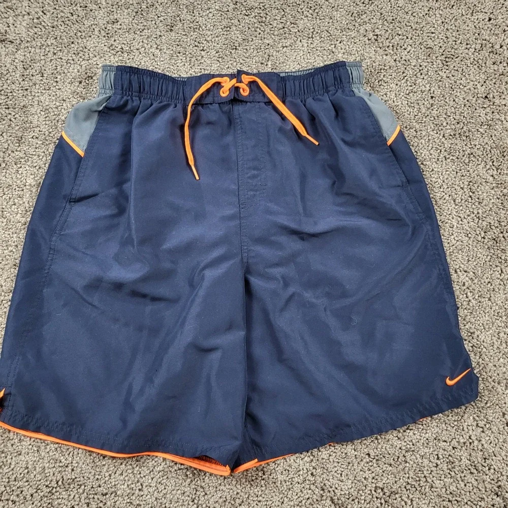 Nike Mens Swim Trunks‎ Volley Board Shorts Mesh Lined Navy Orange Size L 717384